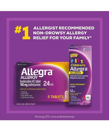 Allegra Adult Non-Drowsy Antihistamine Tablets - 24-Hour Allergy Relief (5-Count, 180 mg) - Buy Online on GoSupps.com
