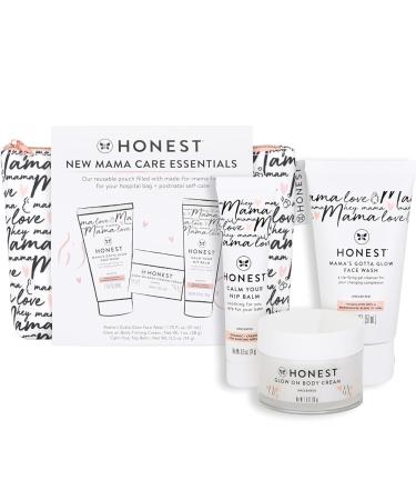 The Honest Company New Mama Care Essentials Gift Set | Hospital Bag Must Haves | Travel Size Nip Balm (0.5 oz) Glow On Body Cream (1 oz) Gotta Glow Face Wash (1.75 fl oz) Reusable Pouch New Mama Mini Essentials Set