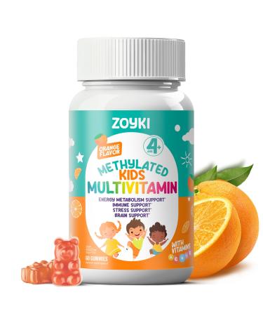 Methylated Multivitamin Gummies for Kids - Children s MTHFR Support Supplement with B Complex 5-MTHF Folate (L-Methylfolate) B1 B3 B6 B12 Biotin Vitamins A C D3 E - Vegan Gluten-Free Sugar-Free 60 Count (Pack of 1)