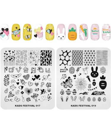KADS 10pcs Nail Stamping Plates - Heart Rabbit Flower & Ice Cream Designs | DIY Nail Art Tools for Stunning Manicures - Buy Online on GoSupps.com