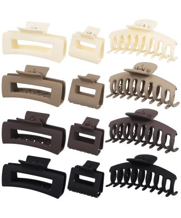 12 Pack Large Claw Clips for Thick Hair 4inch Rectangle Hair Claw Clips with 2inch Small Square Hair Jaw Clips for Women Non-slip Stylish Matte Hair Claws Hair Accessories