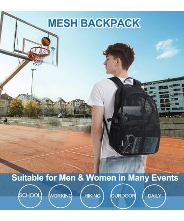 22L Heavy Duty Mesh Backpack for Adults - Black See-Through Bookbag for School, Beach, and Sports - Buy Online on GoSupps.com