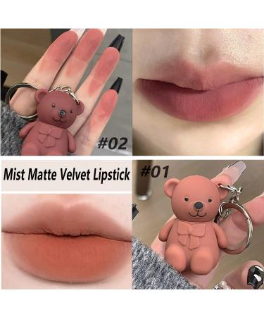 2 in 1 Keychain Bear Lipstick Set A - 3Pcs Mist Matte Velvet Long Lasting Lipsticks | Waterproof Beauty Makeup Lip Stick - Buy Online on GoSupps.com