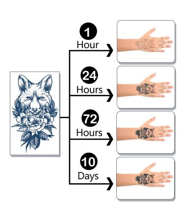 Semi-Permanent Realistic Wolf Skeleton Flower Animal Tattoo Set - 18 Sheets, Waterproof & Temporary for Men and Women - Buy Online on GoSupps.com