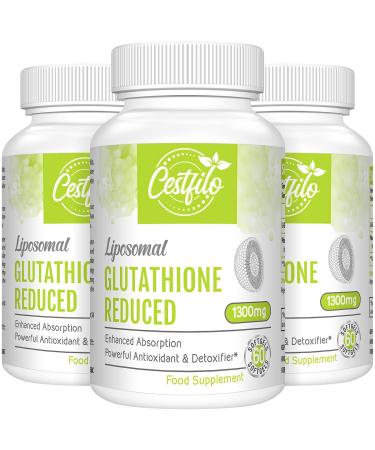 Cestfilo Liposomal Glutathione Reduced 1300 mg Active Form L Glutathione Reductase (GSH) Powerful Antioxidant for Optimal Cell Protection (60 Count (Pack of 3))