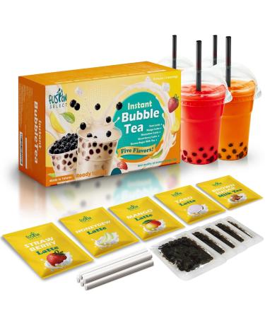 Fusion Select Authentic Taro, Mango, Honeydew, Strawberry Bubble Tea Kit Extra Rich (5 Packs) Bubble Tea Drink, Boba Tapioca Pearl, Straws, Popular Bubble Tea Flavors Mix Fruity