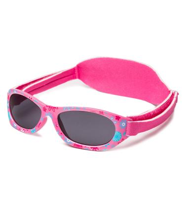 Kiddus Baby Sunglasses for Newborn Boys Girls Toddler. Age 0 months 2 years. UV400 Coating 100% UV Sun Filter Protection. Soft Adjustable Band Pattern Fuchsiaflower