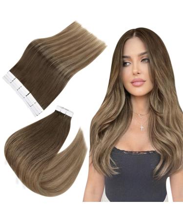 Easyouth Tape in Hair Extensions Real Human Hair Tape in Extensions Balayage Brown to Blonde Glue in Hair Extensions Remy Hair Tape ins 22 Inch 50g 20Pcs 22 Inch #2/6/18