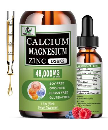Calcium Magnesium Zinc Drops 1200mg Calcium with Vitamin D3 K2 Magnesium for Bone Teeth Colon Cardiovascular Health High Absorption Liquid Calcium Supplement Gluten Free Non GMO