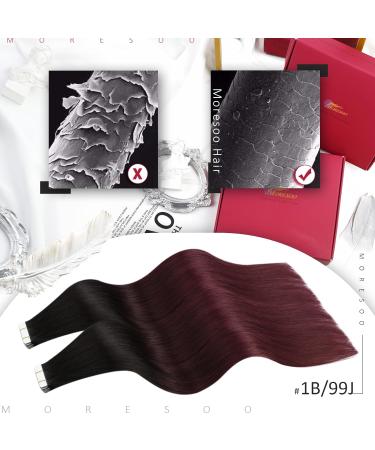 Moresoo 14 Inch Black Ombre Tape in Hair Extensions - Balayage Black and Wine Red Human Hair 20 Pieces/50g - Buy Online on GoSupps.com