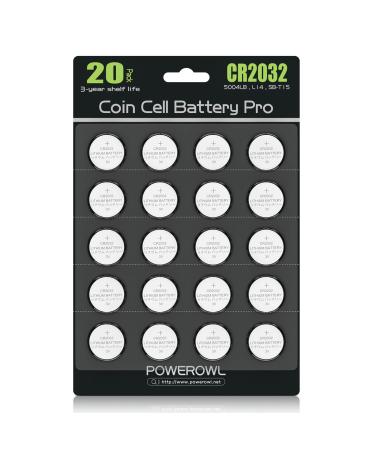 POWEROWL High Capacity CR2032 Battery (20-Pack) 3v Lithium Batteries, 10 Years Leak-Free, Long Lasting Cr 2032 CR2032 20