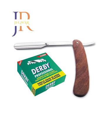 Premium Professional Straight Edge Razor with Natural Wood Scale - Durable Carbon Steel Blade + 100 Derby Blades for Ultimate Shaving Precision - Buy Online on GoSupps.com