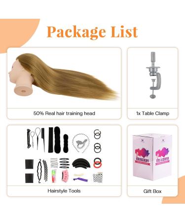 Neverland 24 Exercise Training Head - 50% Real Hair Wig Head for Hairdressers | Professional Makeup & Hairstyle Design with Holder + Braid Hair Set - Buy Online on GoSupps.com