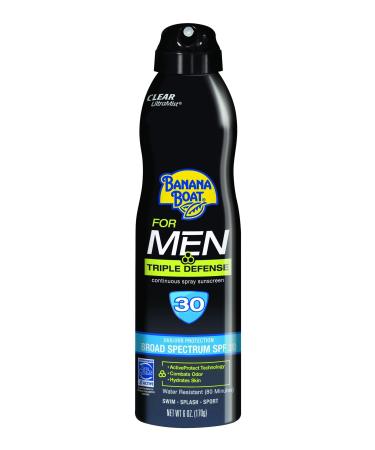 Banana Boat Sunscreen for Men Triple Defense Broad Spectrum Sun Care Sunscreen Spray - SPF 30  6 Ounce