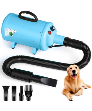 Dog Hair Dryer, 3.8HP 2800W Pet Grooming Blower for Large Dogs Hair Force Blaster with Heat, Stepless Speed Adjustable Strong Power Wind, Blue