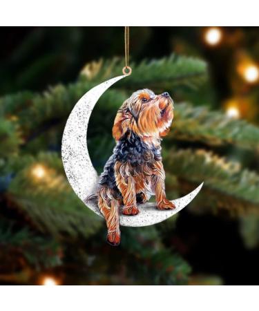 Yorkshire Terrier Sit On The Moon Dog Memorial Keepsake Christmas Remembrance Ornament to Remember Loved - Loss of Pet Gifts