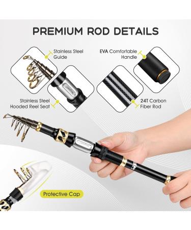 Magreel 2.4m Telescopic Fishing Rod & Reel Set - Complete Freshwater & Saltwater Fishing Kit with Line Bait & Carrying Bag - Buy Online on GoSupps.com