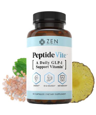 Zen Nutrients PeptideVite GLP-1 Support Vitamin for Nausea Relief Insulin Health Glucose Metabolic Support & Gut Health with Probiotics Bromelain Chromium Picolinate & Organic Ginger (60 Capsules)