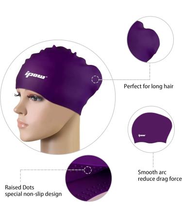 IPOW Swimming Cap for Long Hair - Purple Bathing Hat for Kids Girls & Youth | International Shipping Available - Buy Online on GoSupps.com