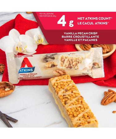 Atkins Protein Bars - Vanilla Pecan Crisp Low Sugar Keto Friendly High Protein High Fibre 1g Sugar 4g Carbs 5ct - Buy Online on GoSupps.com