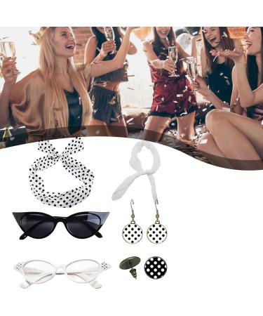 50s Accessories for Women Drop Earrings Headbands 1950s Outfi Set - Vintage Polka Dot Hair Bands with Chiffon Scarf Eye Glasses for Girls White One Size - Buy Online on GoSupps.com