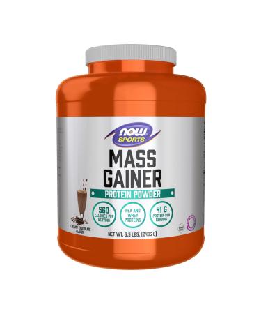 NOW Foods Sports Mass Gainer Protein Powder Creamy Chocolate Flavor Pea and Whey Protein Blend 5.5 lbs.