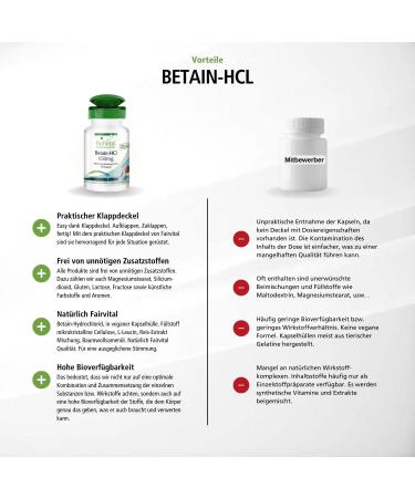 Fairvital Betaine HCl 650mg - High Dose Vegan Betaine Hydrochloride Capsules - 120 Count for Optimal Digestion - Buy Online on GoSupps.com