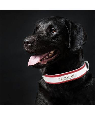 Personalized Reflective Leather Dog Collar - Engraved Name Tape for Small Medium Large Dogs & Cats - Senristar Red 3.0 cm Width Neck 45-55 cm - Buy Online on GoSupps.com