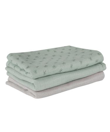 Roba Organic 3 Set Lil Planet - 80 x 80 cm - Musselin - Textile diapers made of organic cotton - GOTS & OEKO -TEX 100 certified - Frosty Green