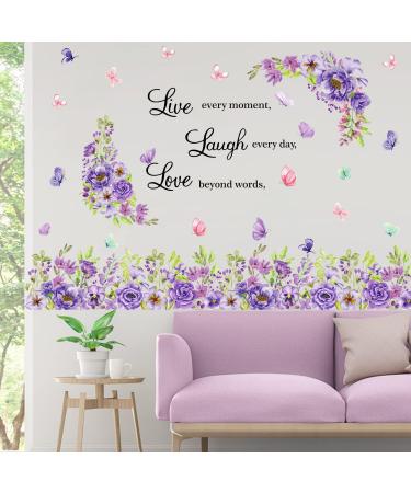 Purple Flower Wall Stickers Live Laugh Love Art Decals Flower Vine Butterfly Wall Sticker Inspirational Wall Decals Peel and Stick Garden Floral Wall Stickers for Living Room Kids Baby Bedroom Decor Purple Flowers - Buy Online on GoSupps.com