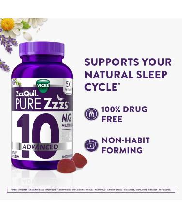 ZzzQuil Pure Zzzs Advanced Melatonin Gummies Sleep Aid with Chamomile & Lavender for Adults Berry Flavored 100 Count 100 Count (Pack of 1) - Buy Online on GoSupps.com