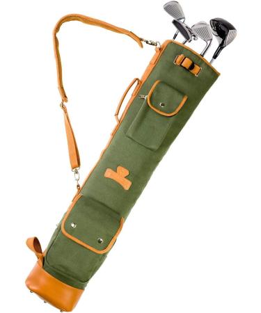 Thorza Sunday Golf Bag - Vintage Canvas & Leather for Men and Women | Lightweight Carry Bag with Zippered Pockets for 18 Holes | Stores Balls, Tees, Clubs | Compact, No Stand Stick - Buy Online on GoSupps.com