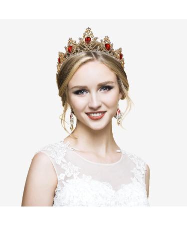 Minkissy Gemstone Crown Tiara - Red Crystal Rhinestone Queen Princess Pageant Hair Accessory for Wedding Party - Buy Online on GoSupps.com
