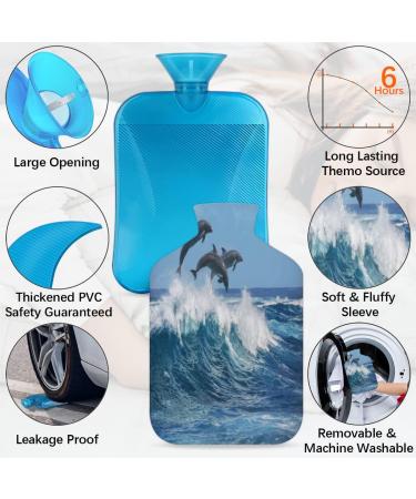 Delphine Hot Water Bottle with Fluffy Cover | 2L Ocean Dolphin Design for Cozy Nights & Pain Relief | Perfect for Kids & Adults - Buy Online on GoSupps.com