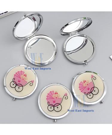 Personalized Baby Girl Shower Compact Mirror Favors - Set of 12 Pink Makeup Purse Mirrors with Organza Bag - Buy Online on GoSupps.com