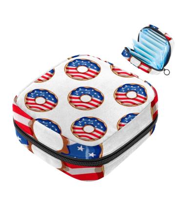 Menstruation pad bag with zipper women's napkin bag tampons collection bags for women and girls (donut with the American flag) Color 3