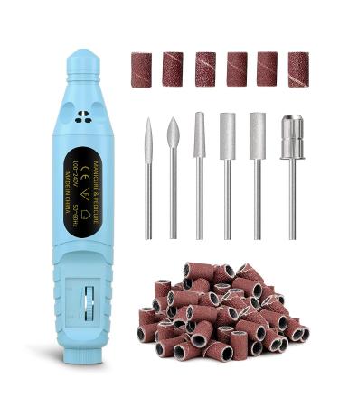 Electric Nail Drill for Acrylic Gel Nails, Portable Electric Nail File Machine Set, Manicure Kit Pedicure Tool with Nail Drill Bits Sanding Bands, Gifts for Women Mom (Blue)