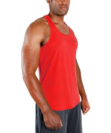 DEVOPS Men's Y-Back Dri Fit Muscle Gym Tank Top 3 Pack - Large (Charcoal/Red/Yellow) - Buy Online on GoSupps.com