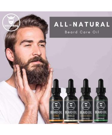 Viking Beard Oil 4 Pack - Softening & Conditioning for Men - Citrus, Vanilla, Sandalwood, Cedarwood Scents - Enriched with Argan & Jojoba Oils - Buy Online on GoSupps.com