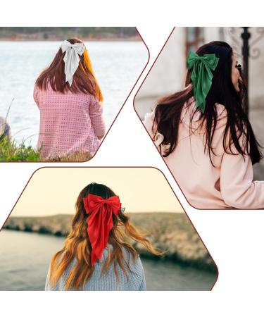4 Pieces Silky Satin Hair Bows Ribbon Hair Barrettes Clip Big Bow Hair Clips for Women Girls French Barrette Long Tail Hair Accessories Red Dark Green Black White Black + White + Red + Dark green - Buy Online on GoSupps.com