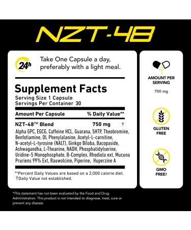 NZT-48 Premium Brain Booster | Nootropic Supplement for Memory  Focus & Natural Energy | Caffeinated with Phosphatidylserine  Vitamins B6 & B12 | 30ct Capsules - Buy Online on GoSupps.com