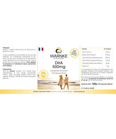 Warnke DHA 500mg Fish Oil - 100 Softgels | Omega-3 Fatty Acids with DHA & EPA | High Dose | German Pharmacy Quality - Buy Online on GoSupps.com