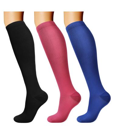 DRESHOW Compression Socks for Women & Men Compression Socks for Sports Running Air Travel Cycling 3 Pack 19-3 L-XL