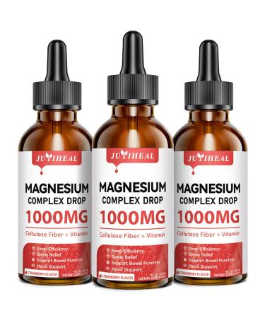 3 Pack Magnesium Glycinate Liquid 1000mg Magnesium Liquid with Cellulose Fiber Bromelain Vitamin B6 C D Zinc Magnesium Complex Supplement to Support Night Muscle Relax Bone Mood Muscle