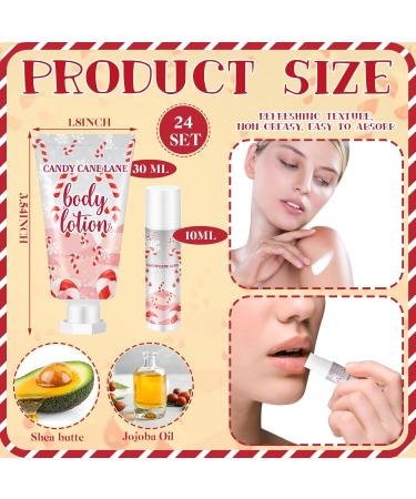 Sacubee 24 Set Christmas Candy Peppermint Cane Lip Balm and Body Lotion Bulk Christmas Hand Cream for Women Peppermint Lip Balm for Women Men Travel Size Body Lotion Gift - Buy Online on GoSupps.com