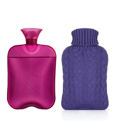 Samply Hot Water Bottle with Knitted Cover, 2L Hot Water Bag for Hot and Cold Compress, Hand Feet Warmer, Ideal for Menstrual Cramps, Neck and Shoulder Pain Relief, Transparent Purple 2L Lavendor
