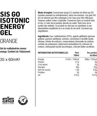 Buy Science in Sport Go Isotonic Energy Gel - 22g Carbs Low Sugar Fast Energy for Running & Cycling Vegan 35x60ml Orange Flavor - International Shipping Available - Buy Online on GoSupps.com