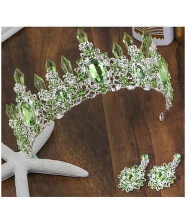 Queen Crown and Tiaras Princess Crown Crystal Tiara Wedding Birthday Crown Bridal Tiara with Earring Green