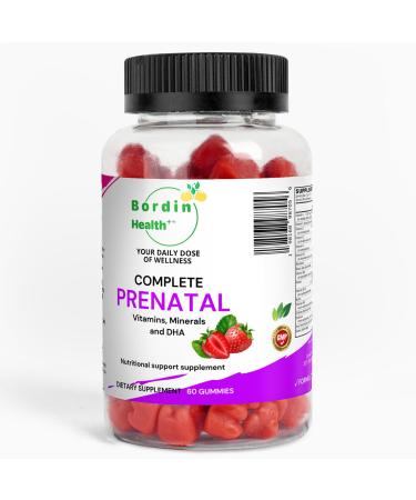 Bordin Health Complete Prenatal Vitamins Folic Acid Iron Choline for Neural Tube Support Omega-3 DHA for Fetal Brain Development Calcium-Helper D3 & K2 Non-GMO Vegan Gummies