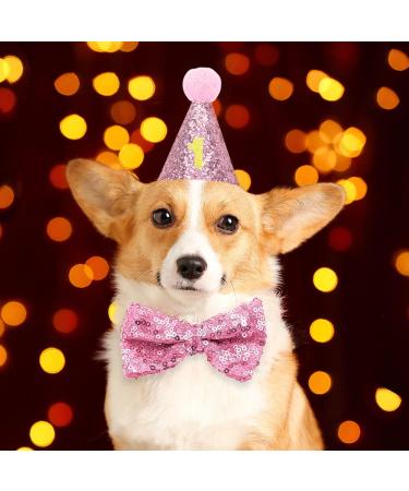 NITAIUN 4 Pcs Dog Birthday Hat Dog Birthday Party Bandana Puppy Dog Birthday Outfit with Bow Tie Collar and Number Dog Cat Costumes for Pet Birthday Decorations Party Decoration Set (Pink) - Buy Online on GoSupps.com